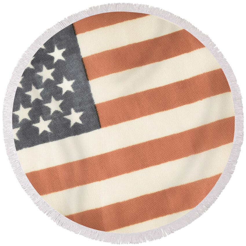 Red Round Beach Towel featuring the photograph American Flag #1 by Andrea Anderegg