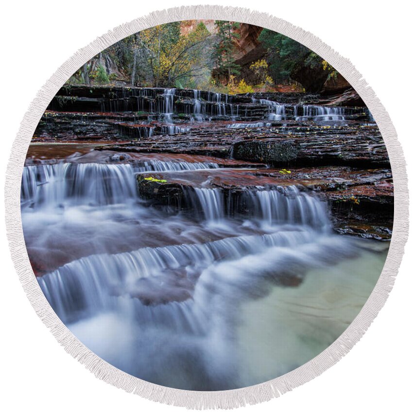 Zion Round Beach Towel featuring the photograph Arch Angel Falls by Wesley Aston
