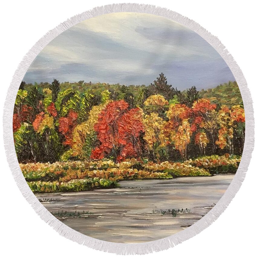 Autumn Round Beach Towel featuring the painting Autumn Colors #1 by Richard Nowak