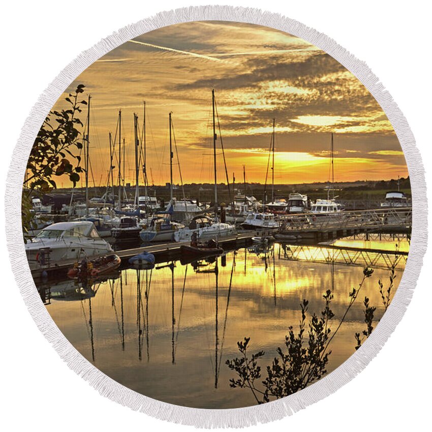 River Round Beach Towel featuring the photograph Autumn Gold by Terence Davis