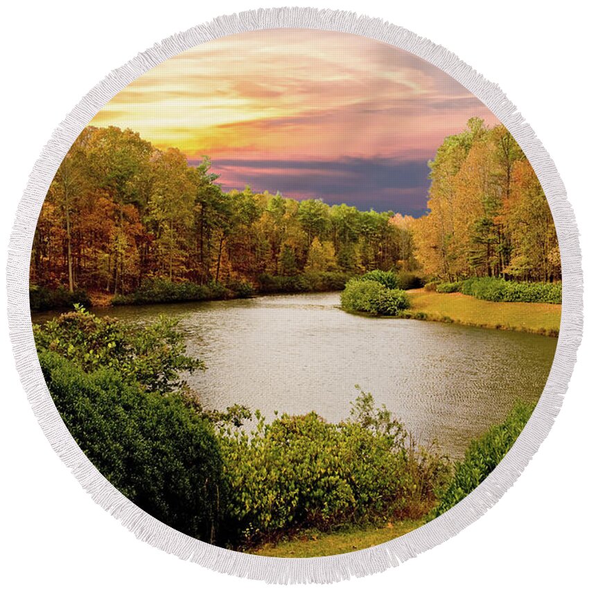 Autumn Round Beach Towel featuring the photograph Autumn Lake #1 by Darryl Brooks