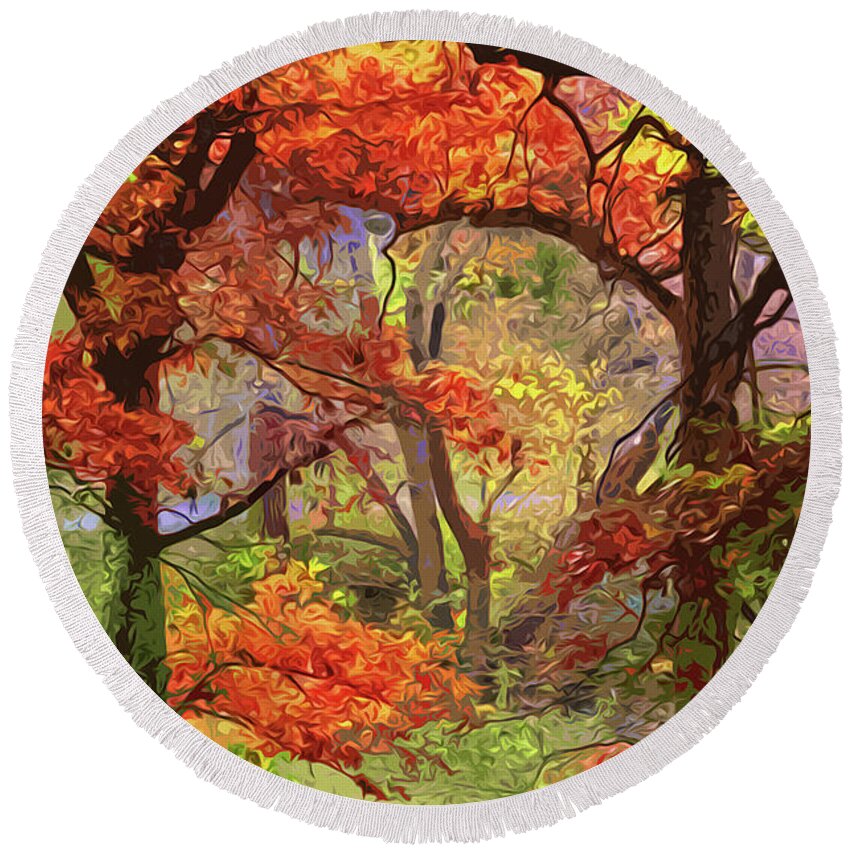 Autumn Round Beach Towel featuring the painting Autumnal View #1 by AM FineArtPrints