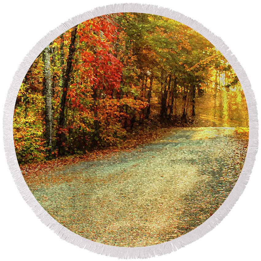 Autumn Path Round Beach Towel featuring the photograph Autumns Path #1 by Darren Fisher