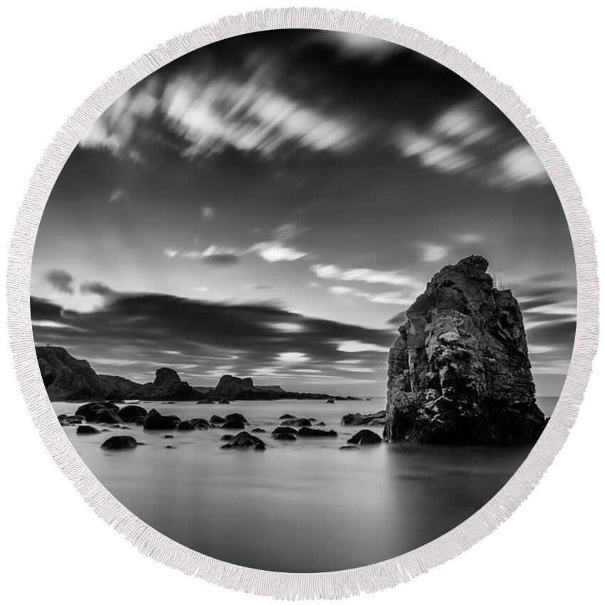 Ballintoy Round Beach Towel featuring the photograph Ballintoy Sea Stack #1 by Nigel R Bell