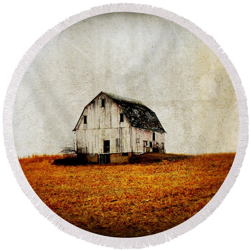 Yellow Round Beach Towel featuring the photograph Barn on the Hill #1 by Julie Hamilton