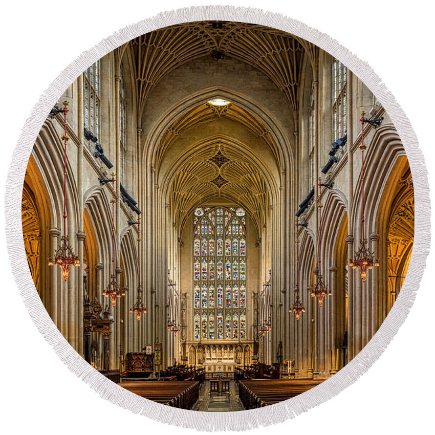 Anglican Round Beach Towel featuring the photograph Bath Abbey #1 by Mark Llewellyn