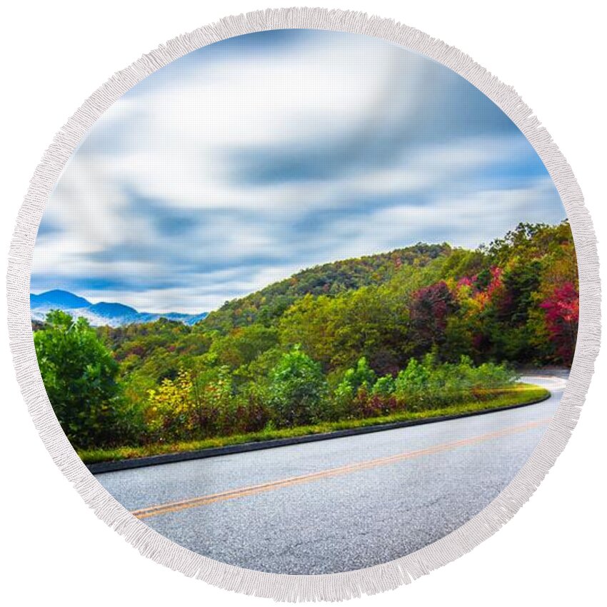 Mountain Round Beach Towel featuring the photograph Beautiful Autumn Landscape In North Carolina Mountains #1 by Alex Grichenko