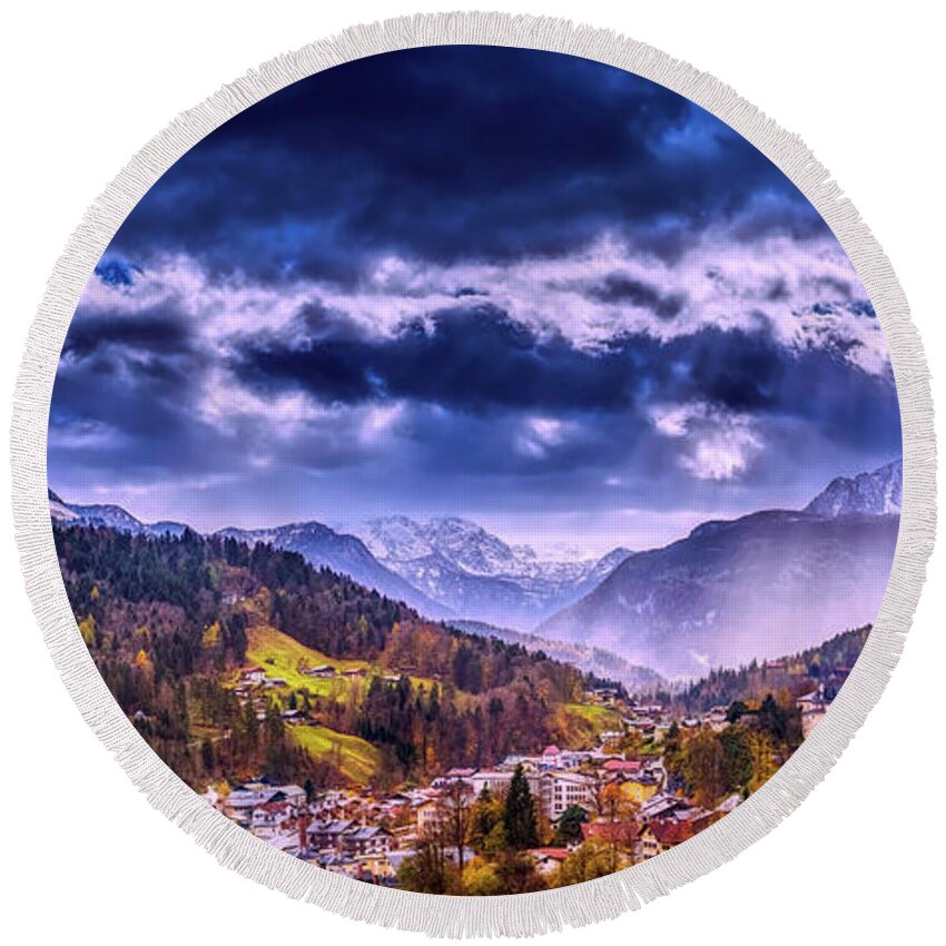 Panorama Round Beach Towel featuring the photograph Beautiful Berchtesgaden Germany #1 by Mountain Dreams