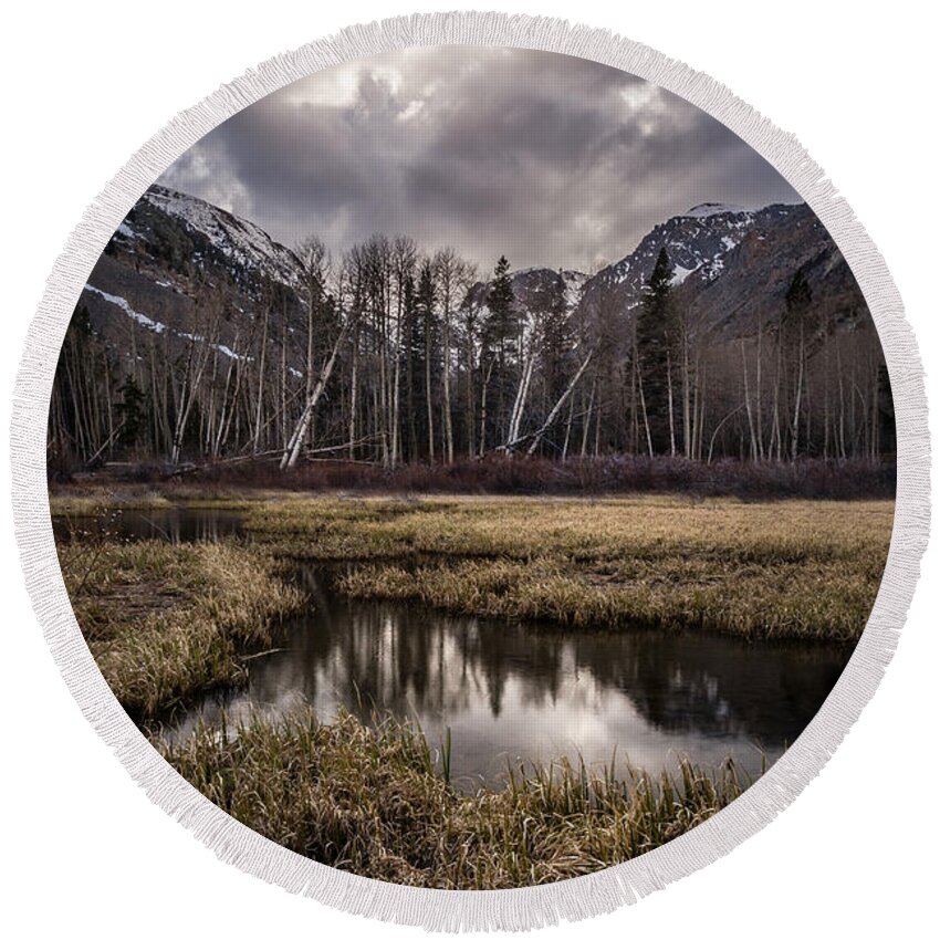 Pond Round Beach Towel featuring the photograph Beaver Pond #1 by Cat Connor