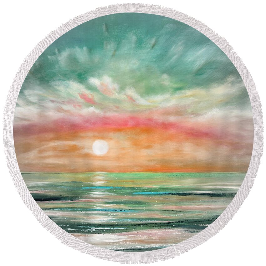 Sunset Round Beach Towel featuring the painting Because You Deserve Color 3 #1 by Gina De Gorna