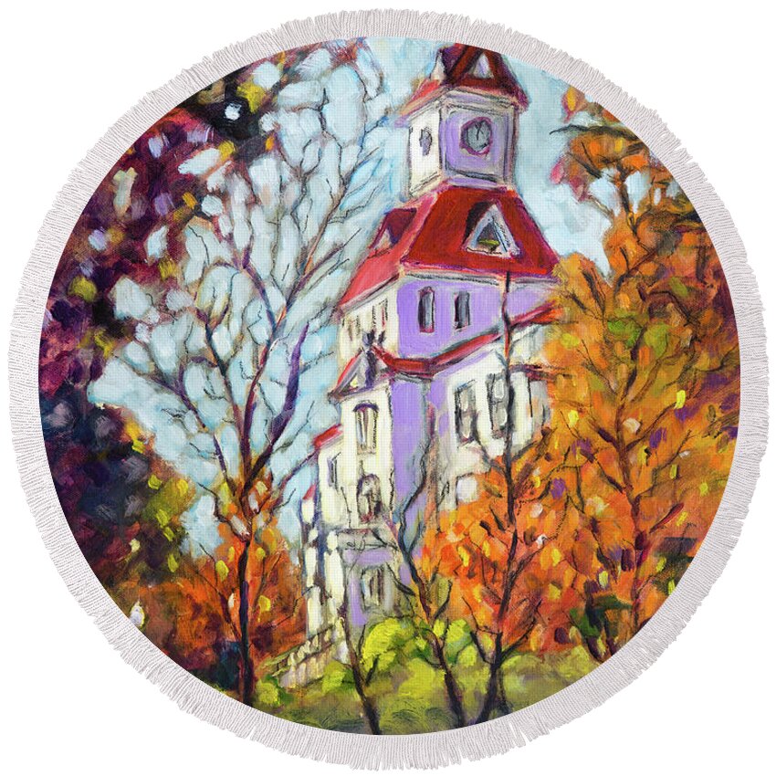 Benton County Courthouse Round Beach Towel featuring the painting Benton County Courthouse by Mike Bergen