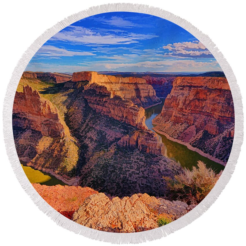 Bighorn Canyon Round Beach Towel featuring the photograph Bighorn Canyon #1 by Greg Norrell
