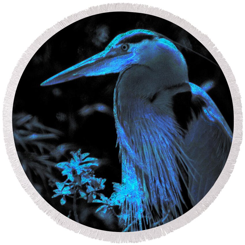 Bird Round Beach Towel featuring the photograph Blue Heron #1 by Lori Seaman