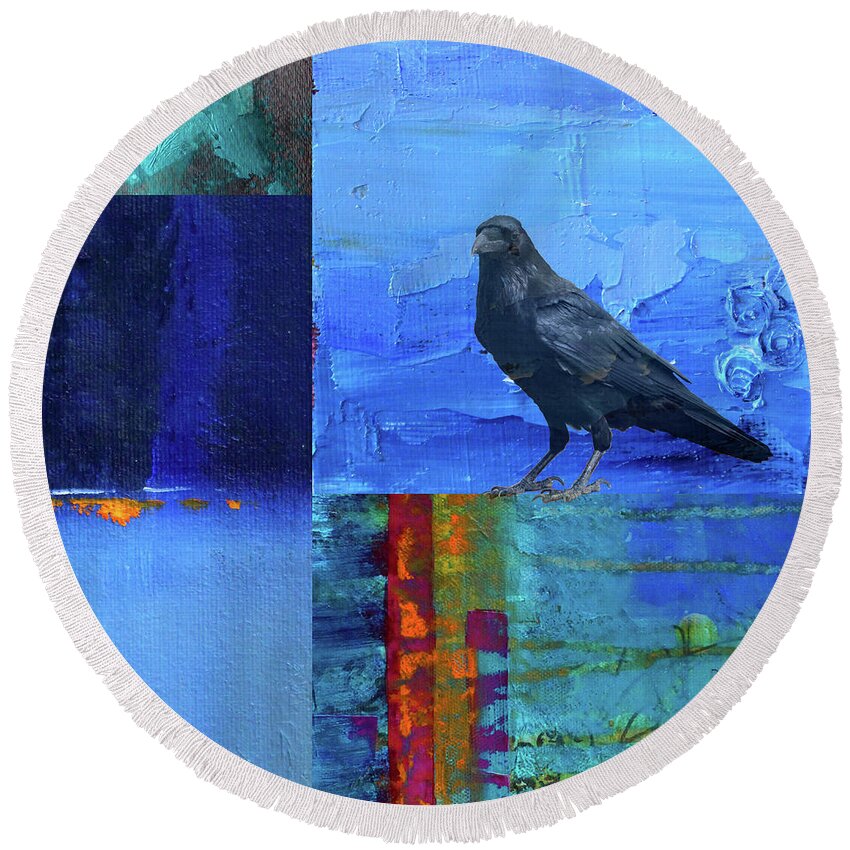 Blue Raven Round Beach Towel featuring the digital art Blue Raven #2 by Nancy Merkle