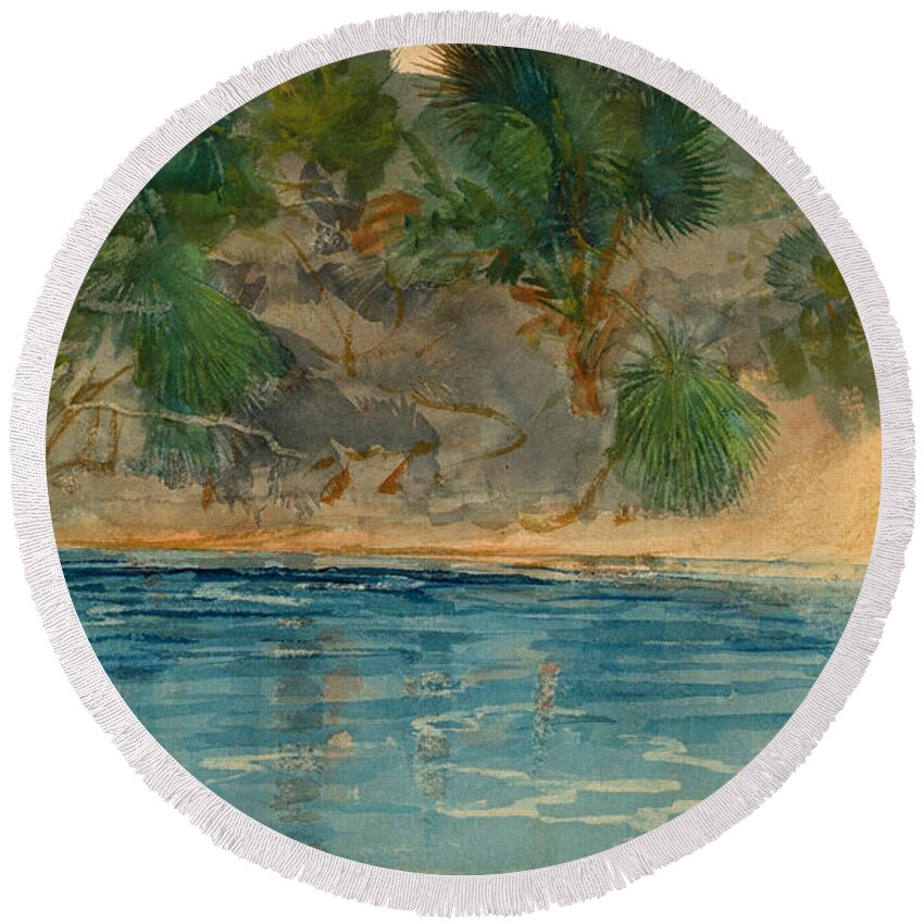 Winslow Homer Round Beach Towel featuring the painting Blue Spring. Florida #2 by Winslow Homer