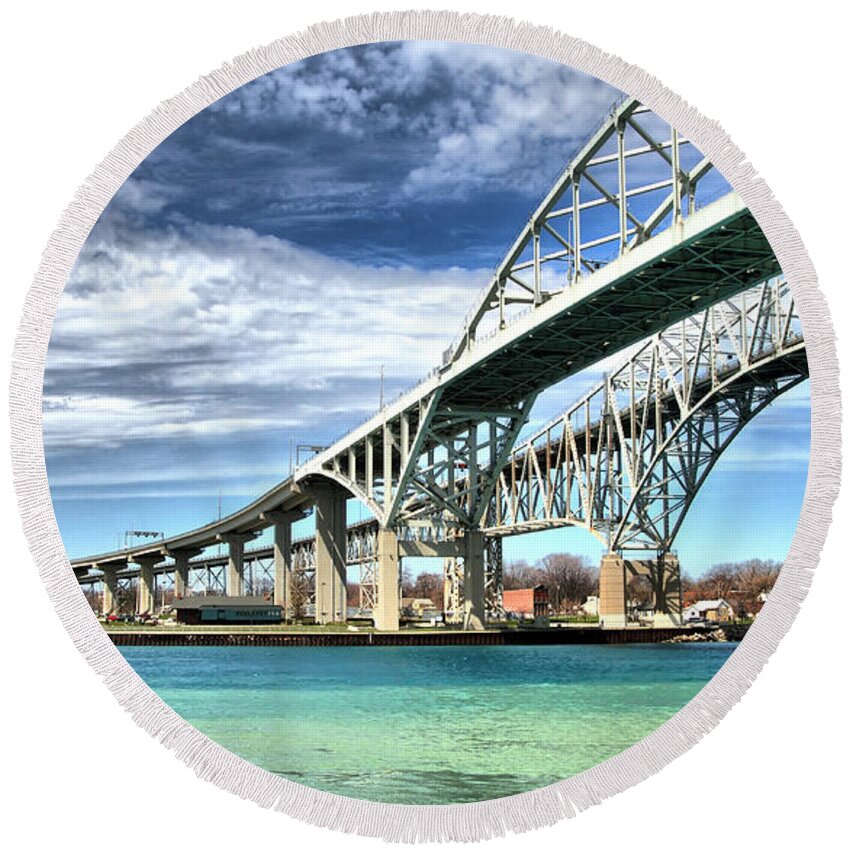 America Round Beach Towel featuring the photograph Blue Water Bridge #1 by Joe Ng
