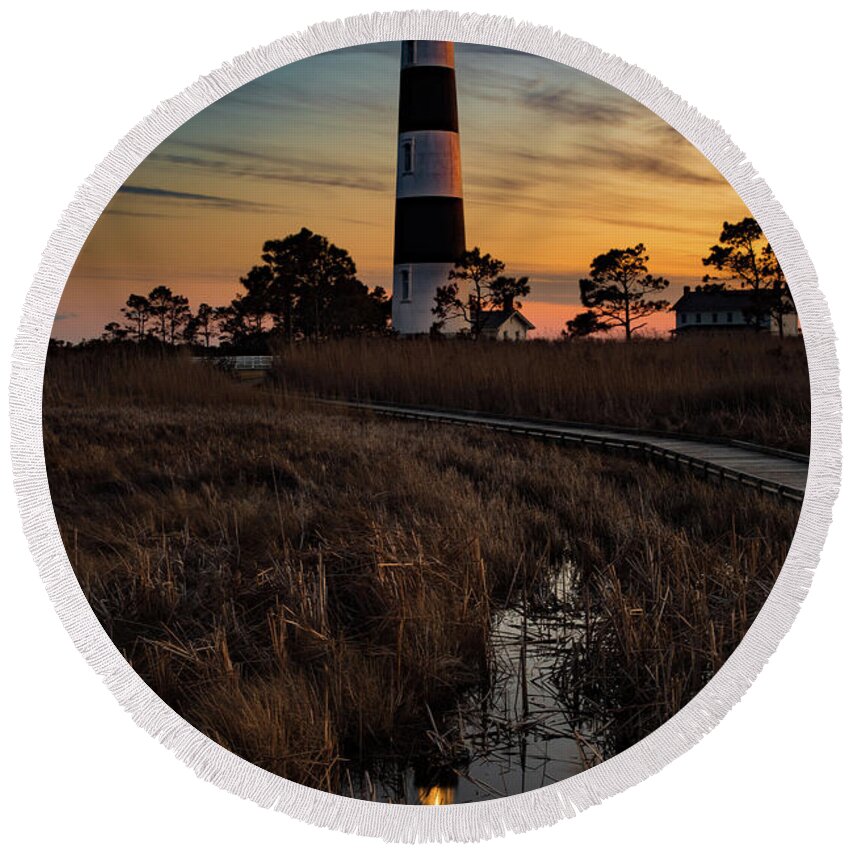 Bodie Round Beach Towel featuring the photograph Bodie Island Sunset #1 by Nick Noble