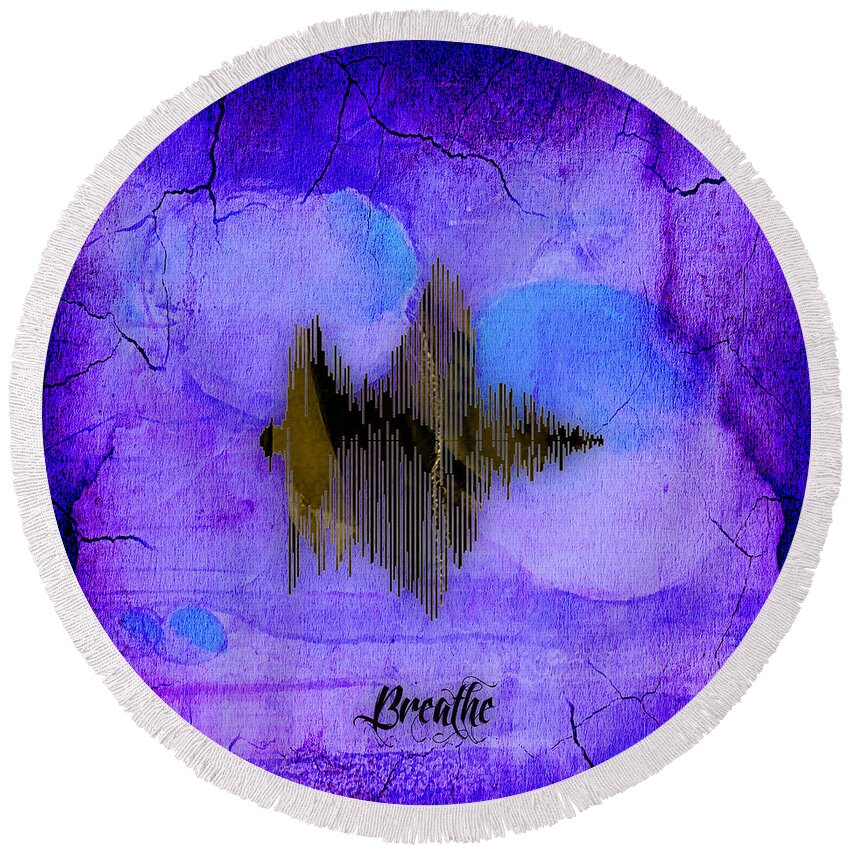 Soundwave Round Beach Towel featuring the mixed media Breathe Spoken Soundwave #7 by Marvin Blaine