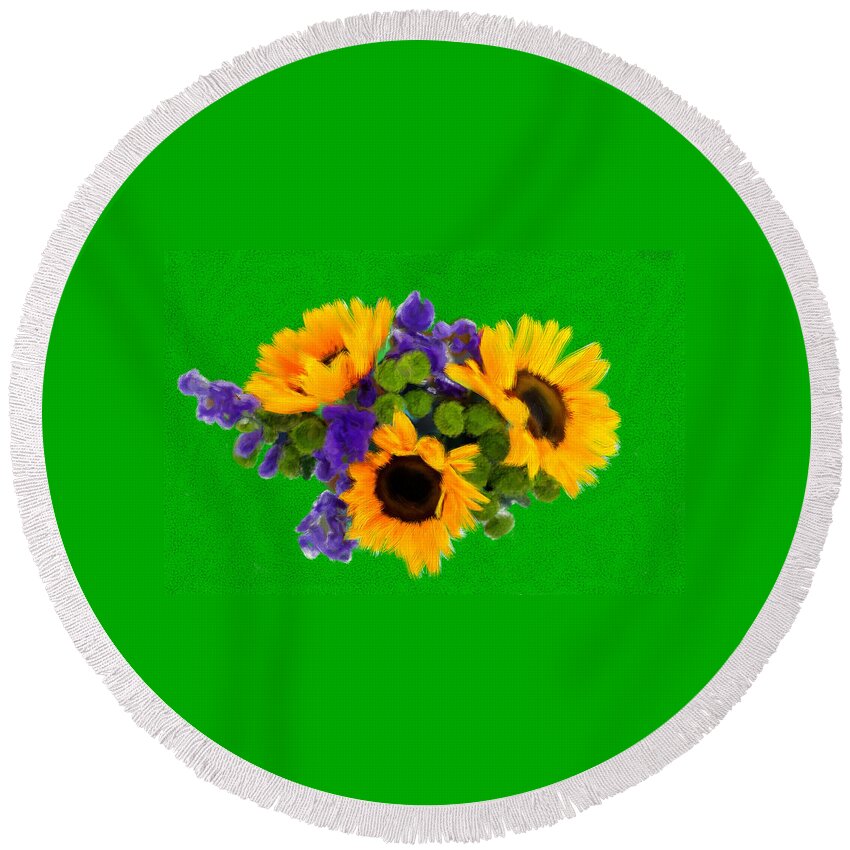 Colors Round Beach Towel featuring the painting Bunch of Pretty Flowers #1 by Bruce Nutting