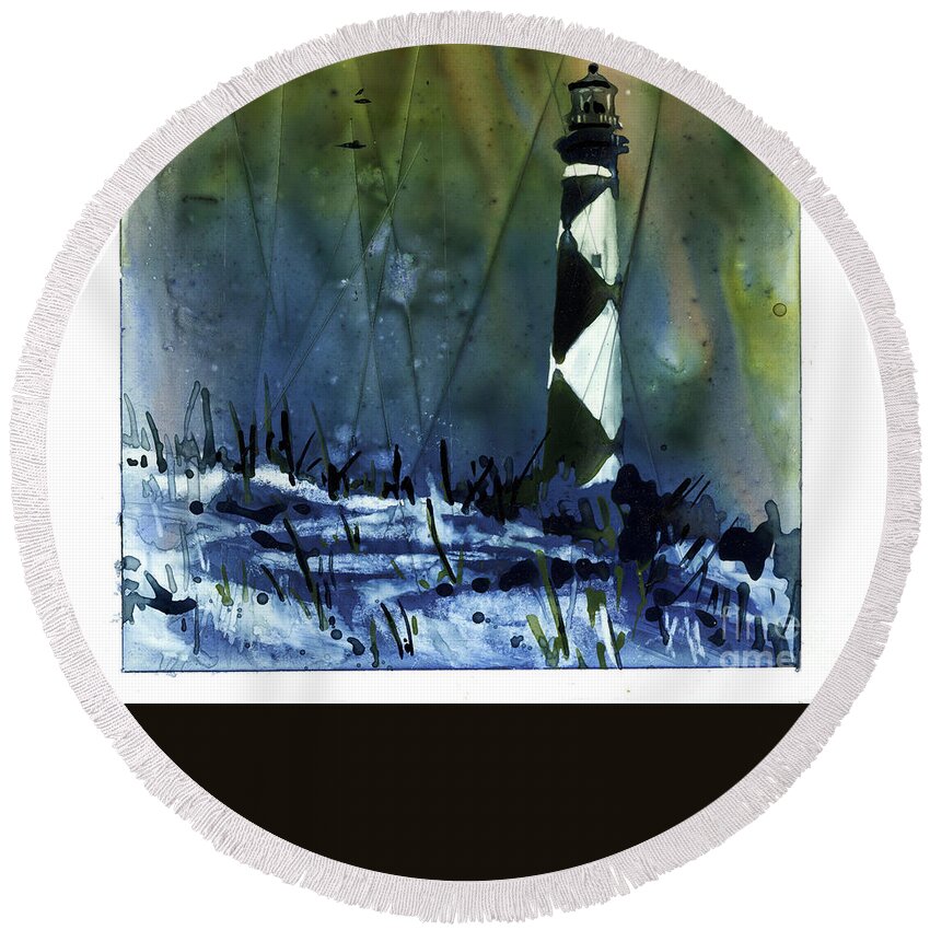 Lighthouse Round Beach Towel featuring the mixed media Cape Lookout Lighthouse #2 by Ryan Fox