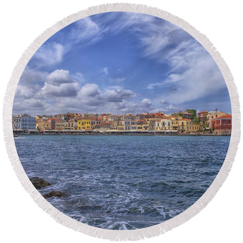Chania Round Beach Towel featuring the photograph Chania on Crete in Greece by Patricia Hofmeester