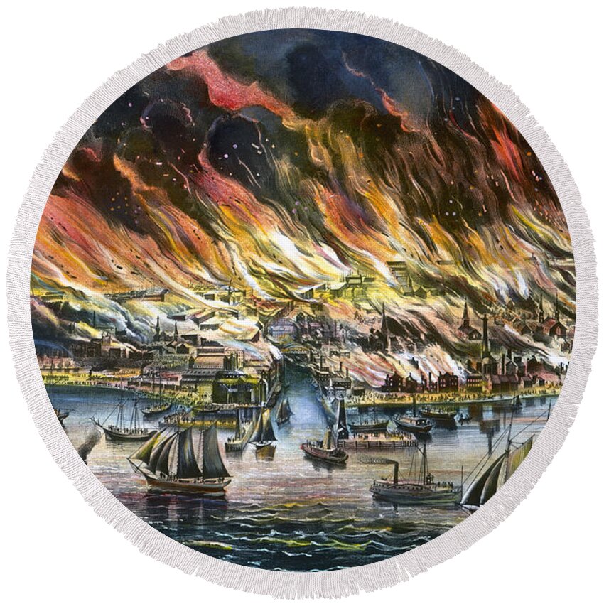  Round Beach Towel featuring the painting Chicago: Fire, 1871 #1 by Granger
