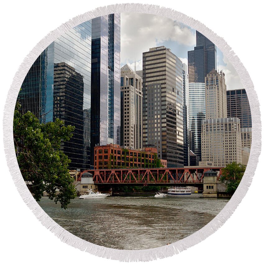 Lawrence Round Beach Towel featuring the photograph Chicago River Jet Ski #1 by Lawrence Boothby