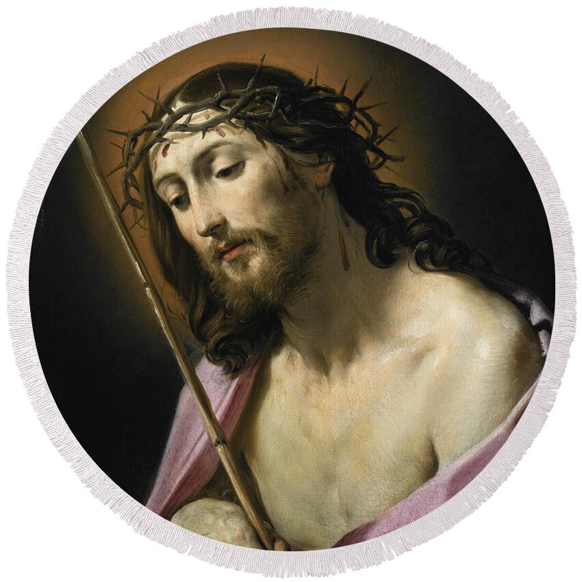 Guido Reni Round Beach Towel featuring the painting Christ as Ecce Homo #2 by Guido Reni