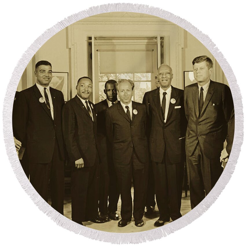 President John F. Kennedy Round Beach Towel featuring the photograph Civil Rights Leaders And President Kennedy 1963 #1 by Mountain Dreams