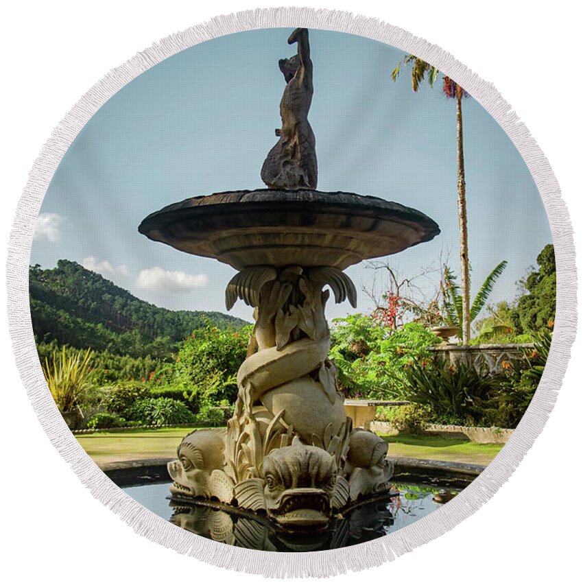 Sintra Round Beach Towel featuring the photograph Classic Fountain #1 by Carlos Caetano