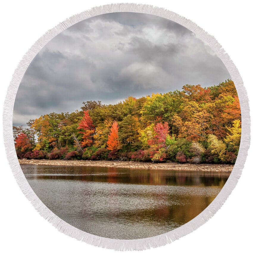 Autumn Round Beach Towel featuring the photograph Clearing Storm #1 by Cathy Kovarik
