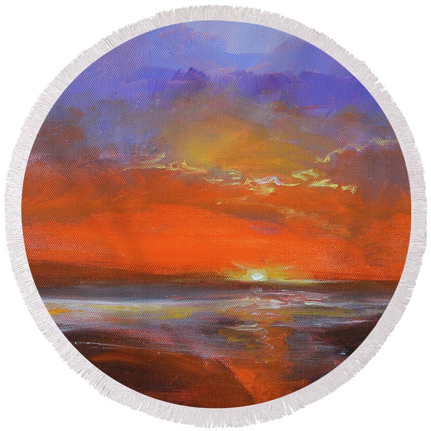 Pacific Ocean Beach Painting Round Beach Towel featuring the painting Cloud Light #2 by Nancy Merkle