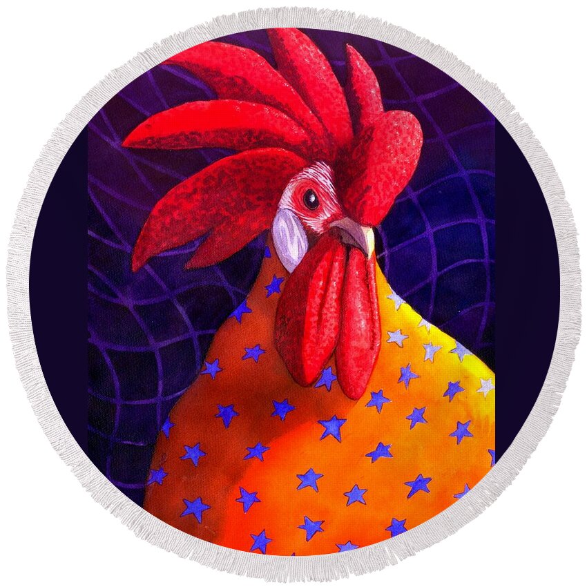 Rooster Round Beach Towel featuring the painting Cock A Doodle Dude by Catherine G McElroy