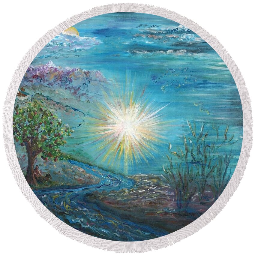Creation Round Beach Towel featuring the painting Creation by Nadine Rippelmeyer