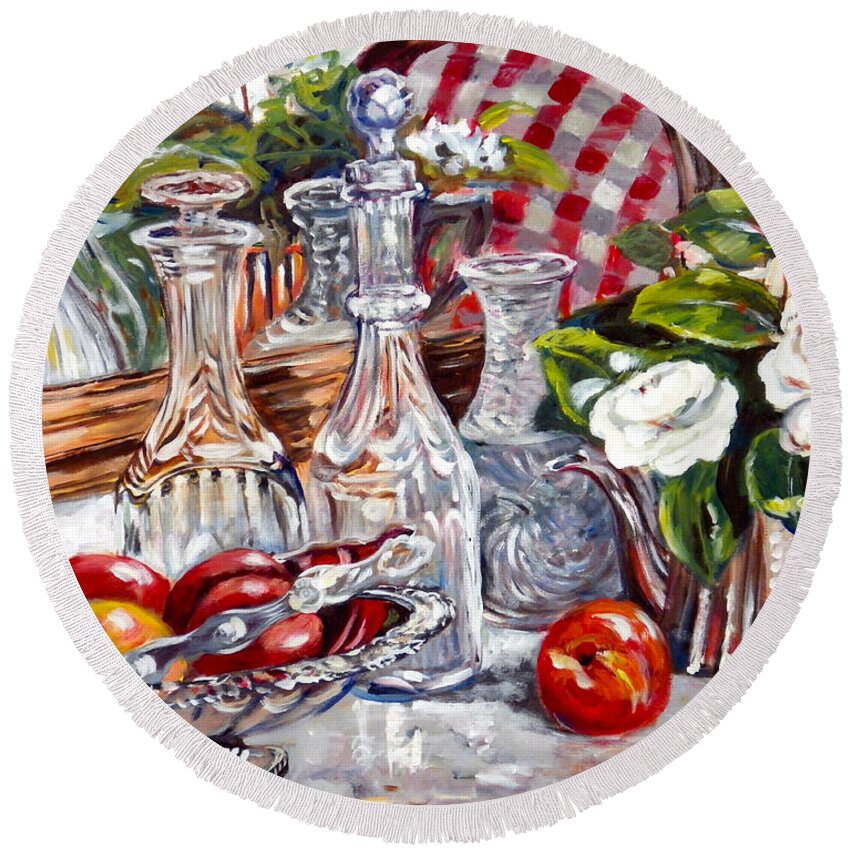 Crystal Round Beach Towel featuring the painting Crystal Reflections #1 by Ingrid Dohm