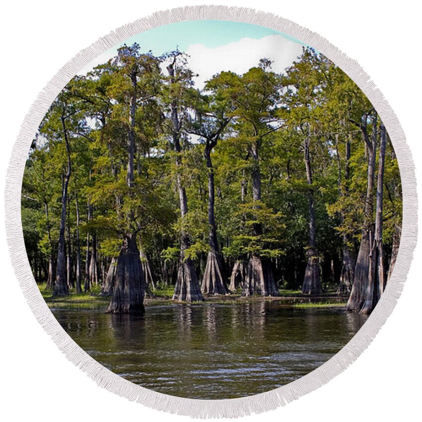 Cypress Round Beach Towel featuring the photograph Cypress on the Suwannee by Farol Tomson