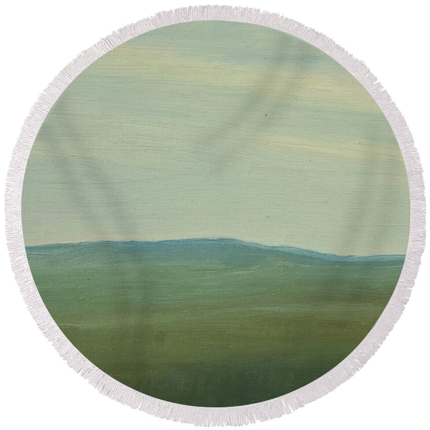 Landscape Round Beach Towel featuring the painting dagrar over salenfjallen- Shifting daylight over mountain ridges, 5 of 12_1246 80x100 cm by Marica Ohlsson