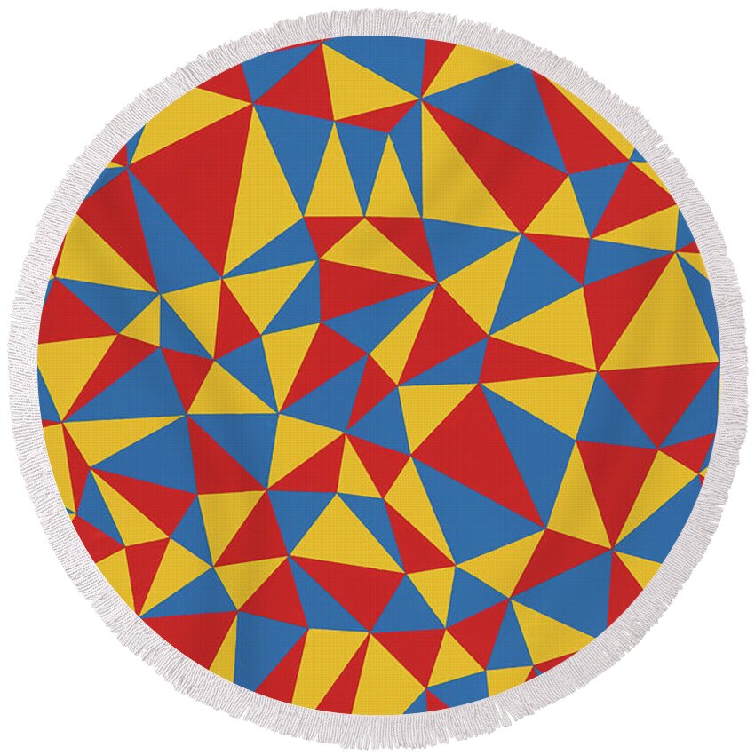 Abstract Round Beach Towel featuring the painting Delaunay Triptych Panel 1 by Janet Hansen