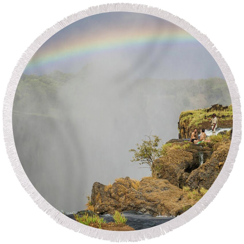 Victoria Falls Round Beach Towel featuring the photograph Devil's Pool #1 by Fran Gallogly