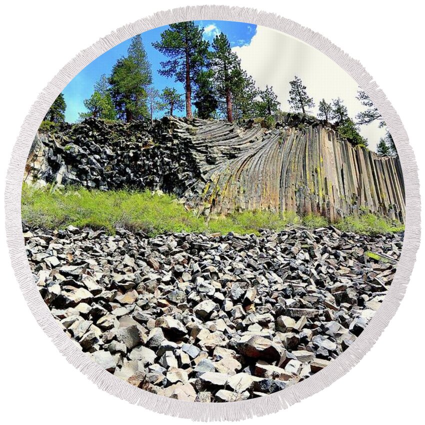 Basaltic Columns Round Beach Towel featuring the photograph Devils Postpile #1 by Joe Lach