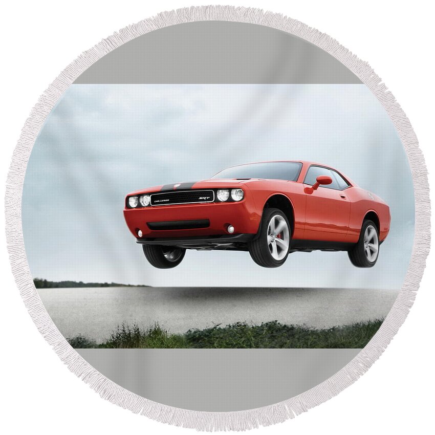 Dodge Challenger Srt8 Round Beach Towel featuring the photograph Dodge Challenger SRT8 #1 by Jackie Russo