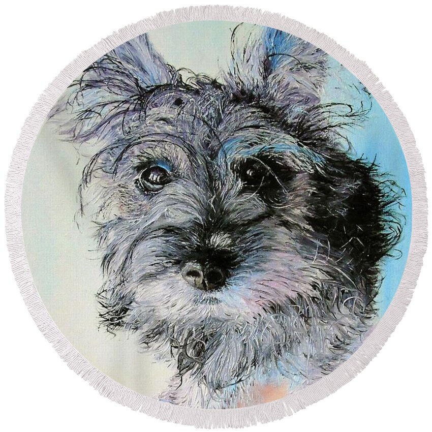 Cuddly Round Beach Towel featuring the painting Doggie #2 by Maria Woithofer