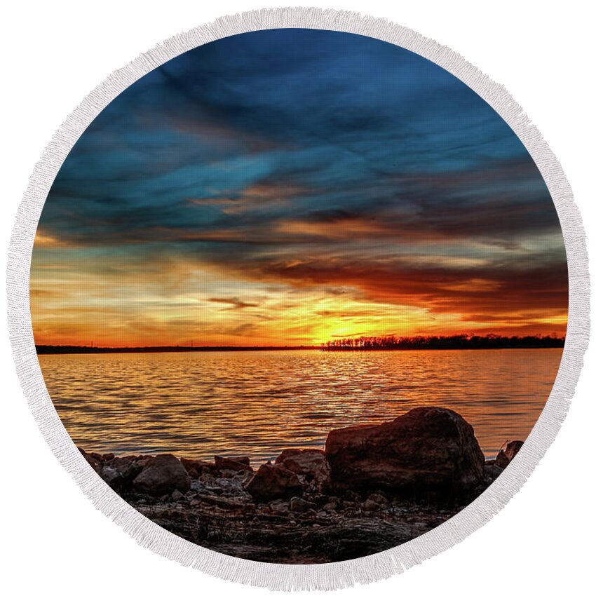 Horizontal Round Beach Towel featuring the photograph Dramatic Sunset #1 by Doug Long