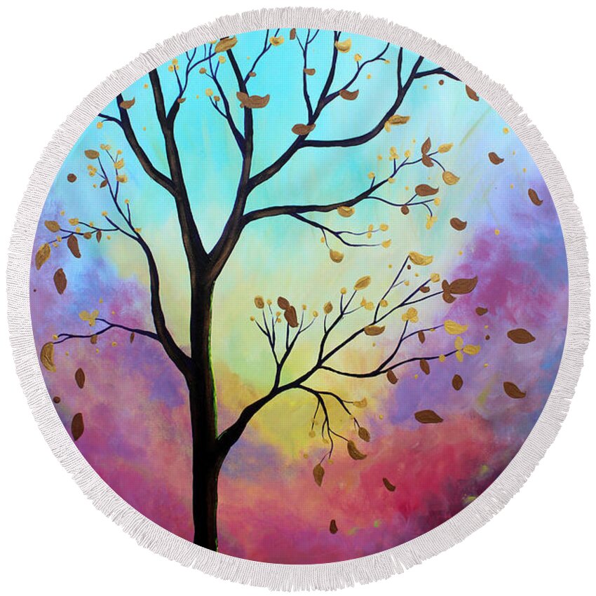 Tree Round Beach Towel featuring the painting Enchanted Aura #1 by Stacey Zimmerman