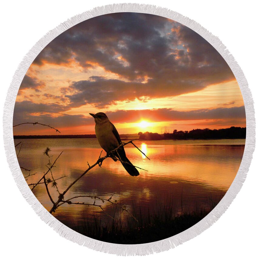 Sunset Round Beach Towel featuring the photograph Enjoying the Sunset by Michele A Loftus