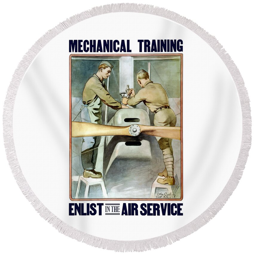 Ww1 Round Beach Towel featuring the painting Mechanical Training - Enlist In The Air Service by War Is Hell Store