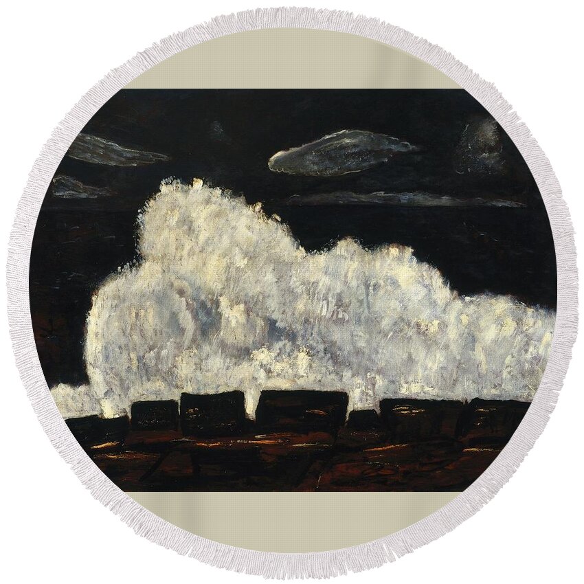 Marsden Hartley (american Round Beach Towel featuring the painting Evening Storm Schoodic by Marsden Hartley