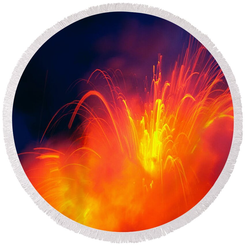 A28g Round Beach Towel featuring the photograph Exploding Lava #1 by Greg Vaughn - Printscapes