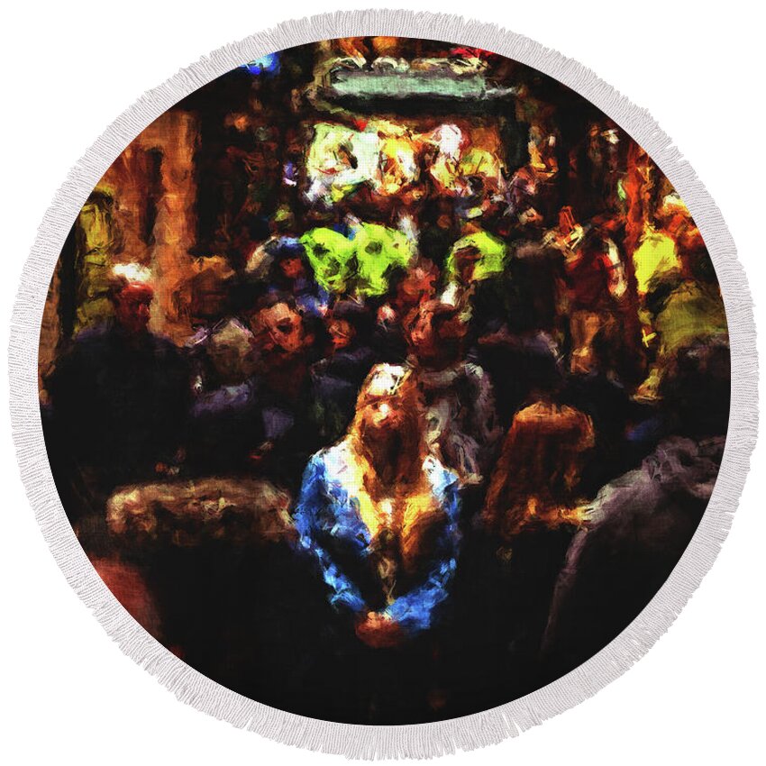 Subway Round Beach Towel featuring the digital art Faces In The Crowd #1 by Phil Perkins