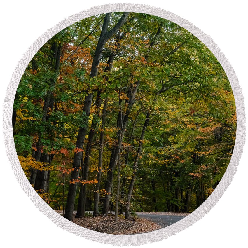 Park Round Beach Towel featuring the photograph Fall foliage #1 by SAURAVphoto Online Store